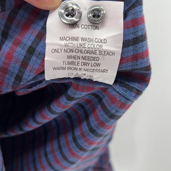 Ben Sherman Long Sleeve Plaid Button Down Shirt - Blue/Red - Large - Picture 6 of 8